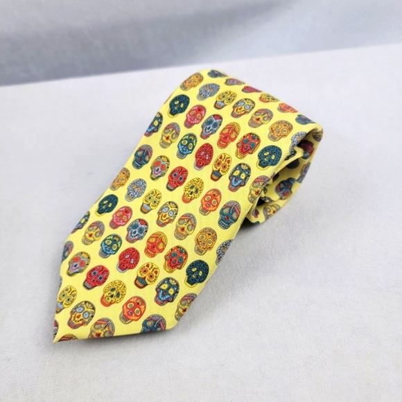 Josh Bach Other - Josh Bach sugar skull necktie yellow skulls Day of the Dead tie 3" wide